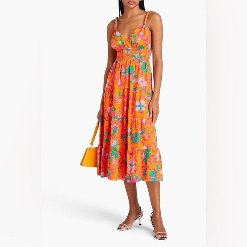 Derek Lam 10 Crosby Cecelia Floral‎ Linen Midi Dress Open Back Size 10 Orange